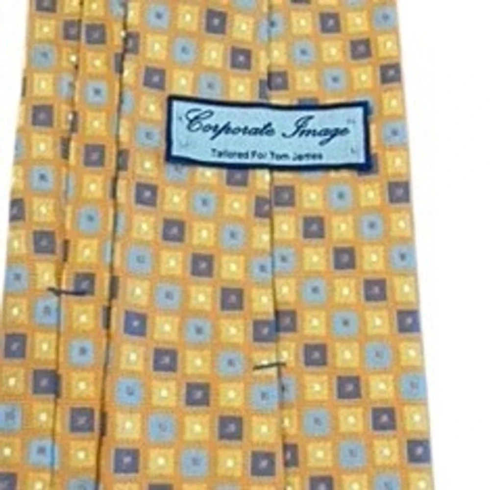 Corporate Image Tom James Mens Silk Tie Orange Blue Geometric Square Extra Long